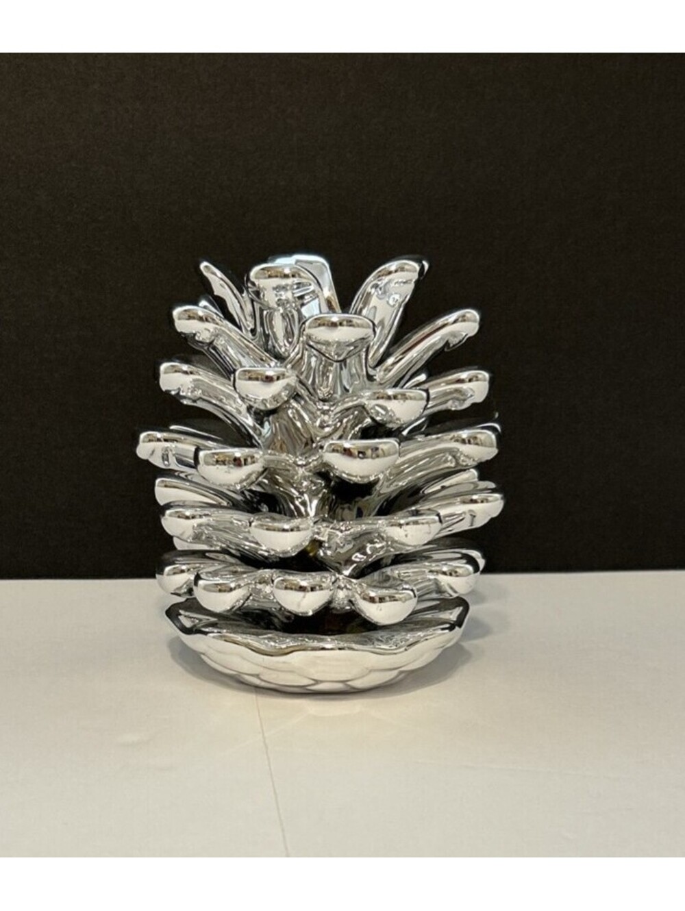 Teleflora Glass Pinecone Votive Candle Holder Silver 4.5" Tall Holiday Or Daily